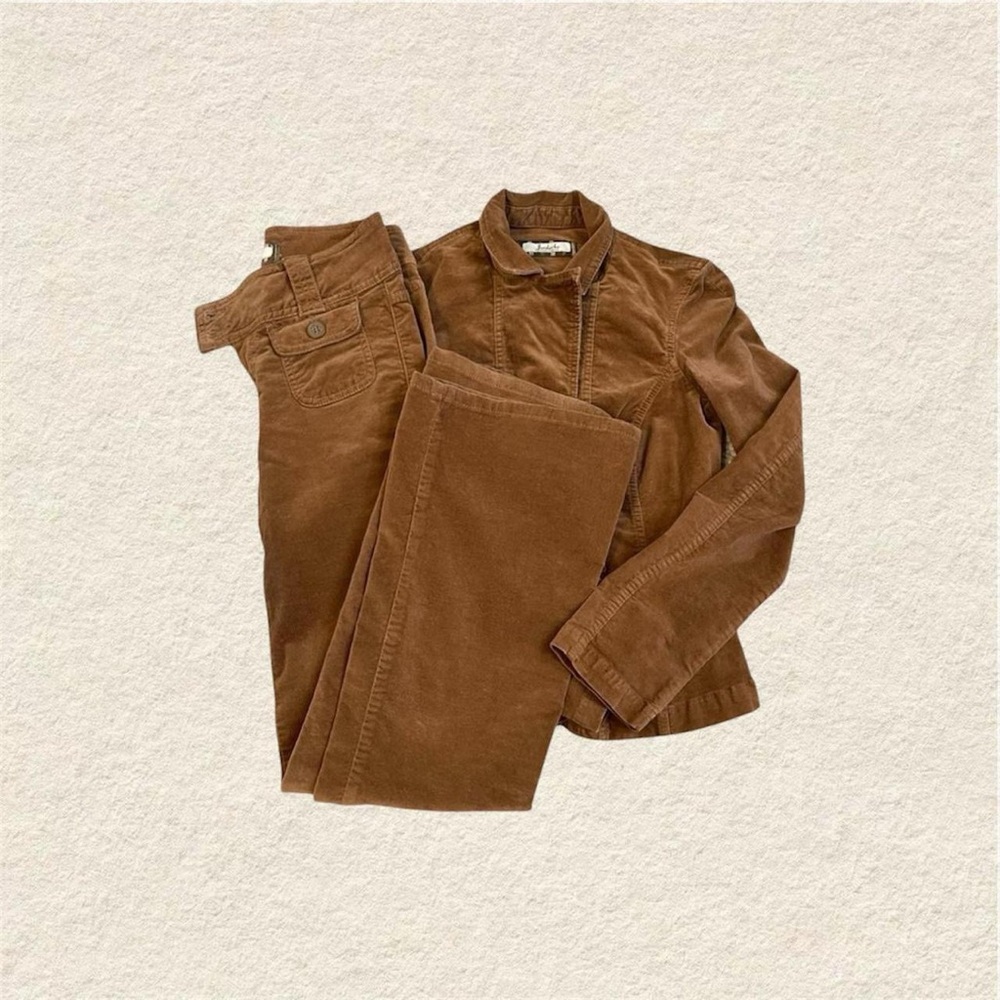 Y2K Jordache Brown Velvet Corduroy Jacket Blazer and Lowrise Pants 2 Piece Set